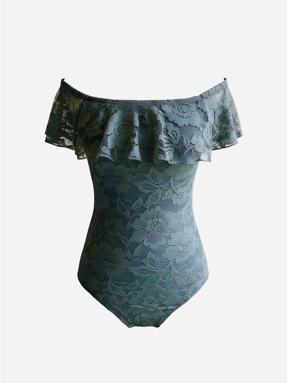 Express Dark Jade Green Lace Off-Shoulder Bodysuit - Size XS